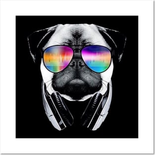 Trippy Pug Dog Wearing Music Equalizer Sunglasses Posters and Art